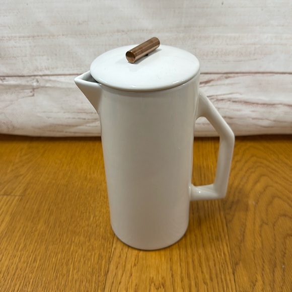 Yield white Ceramic French Press rose gold lid Anthropologie - Picture 1 of 11